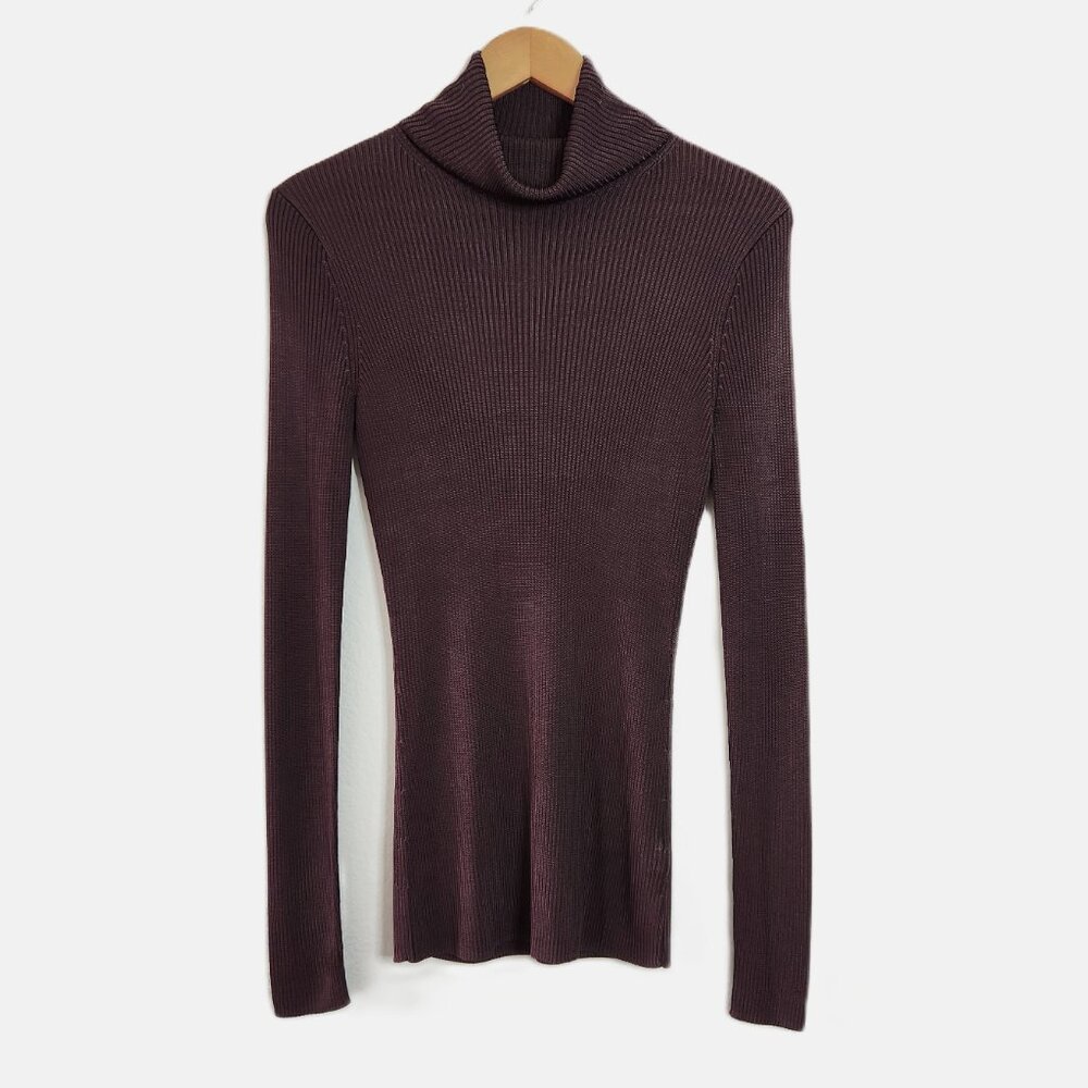 St. John Brown Fine Gauge Long Sleeve Knit Turtleneck Sweater size S Neutral
